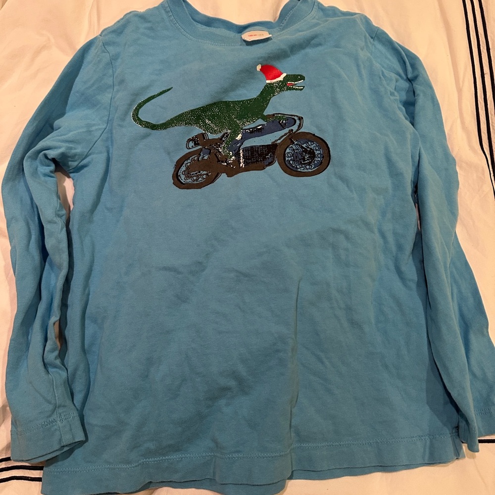 Hanna Andersson Christmas Dinosaur Motorcycle Kids Shirt